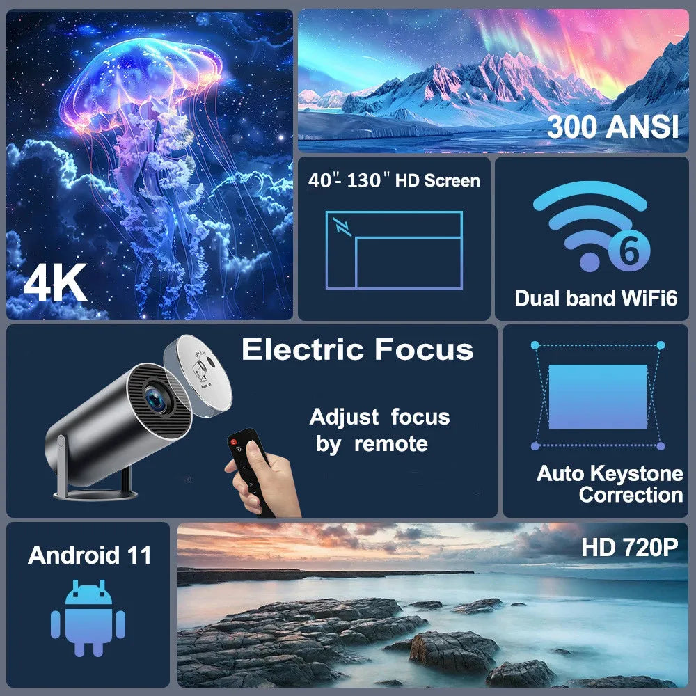 DITONG HY300 Plus HD Projector portatil 4K projetor Android  LED Video Home Theater Cinema Phone mini Proyector Movie HY300 pro