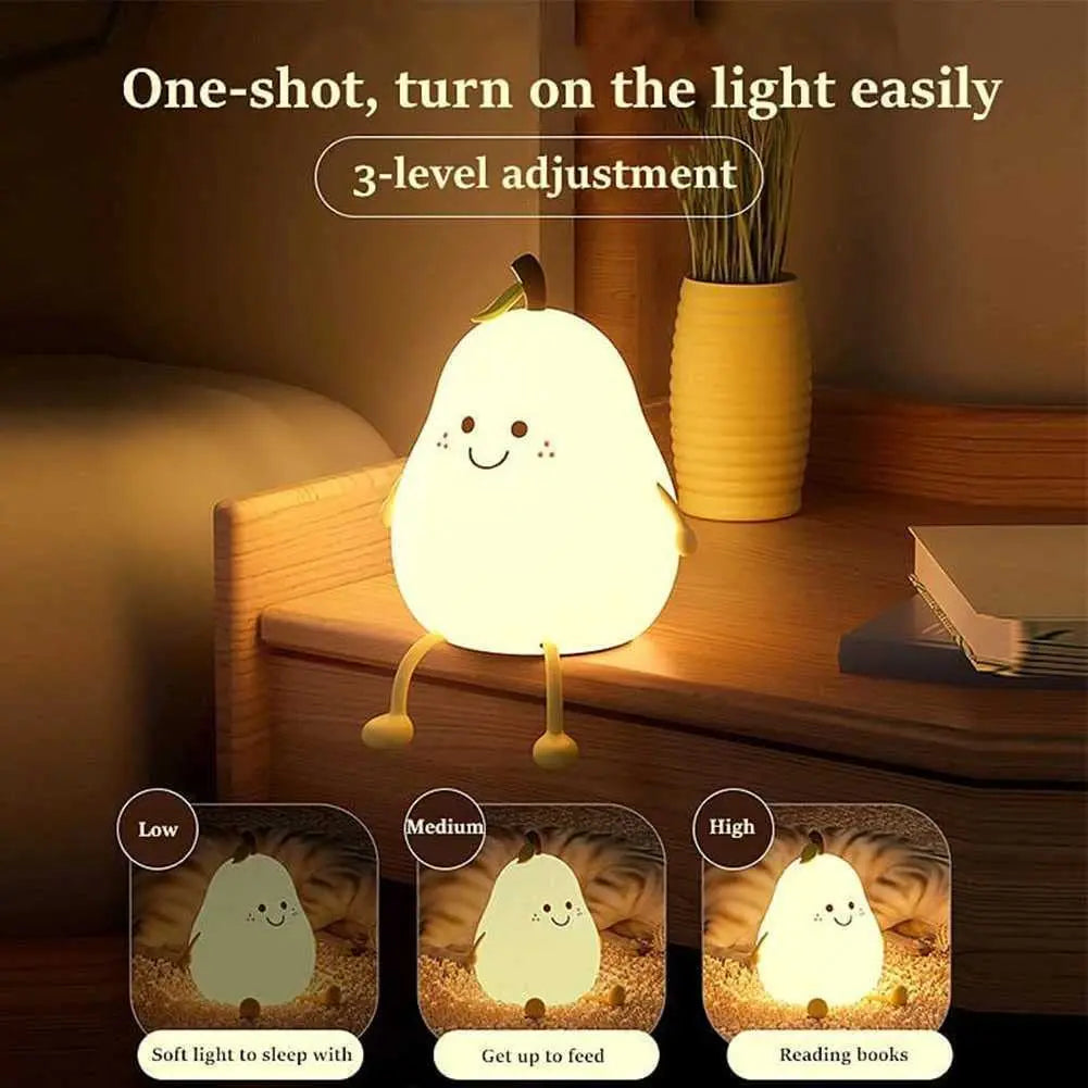 Pear Shaped Cute Silicone Night Light - 7 Colors Dimmable Touch Lamp for Kids 🍐✨