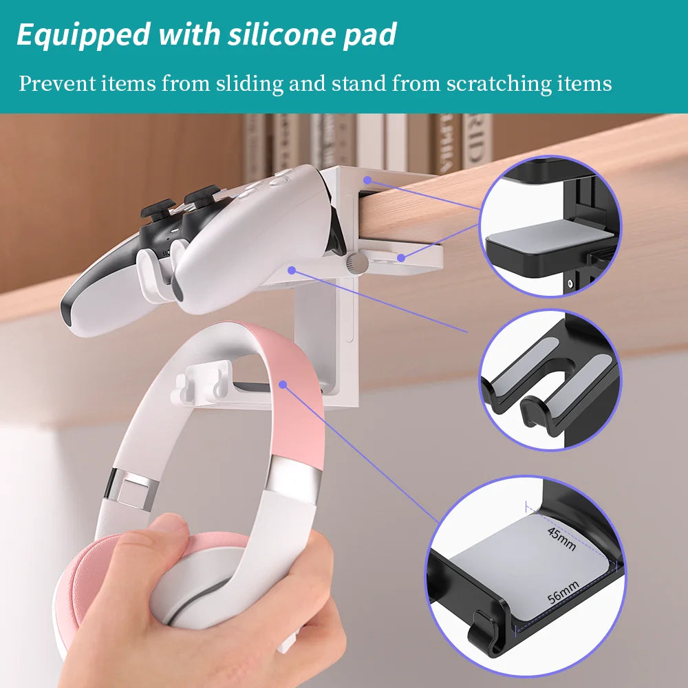 2-in-1 PC Gaming Headphone Stand - Adjustable Space-Saving Holder