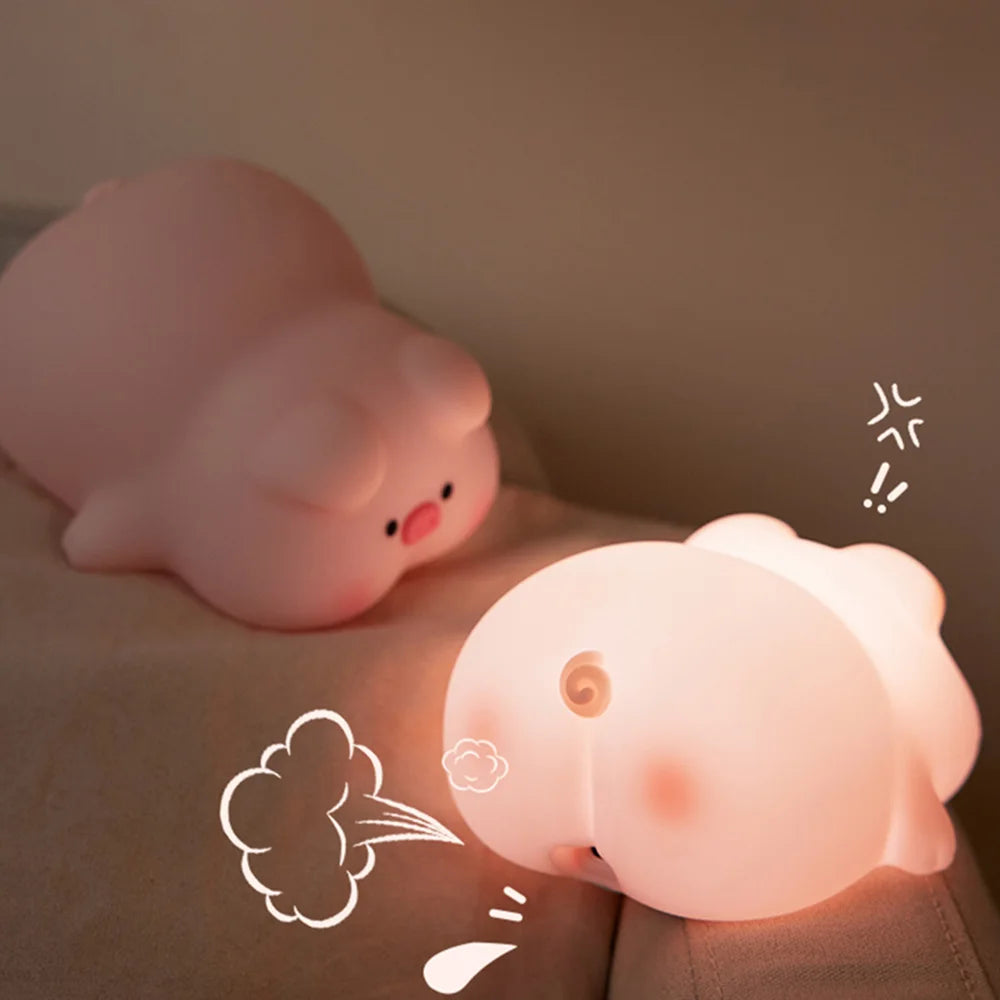 Cute Piggy Silicone LED Night Light - Touch Sensor Animal Lamp for Kids 🐷✨