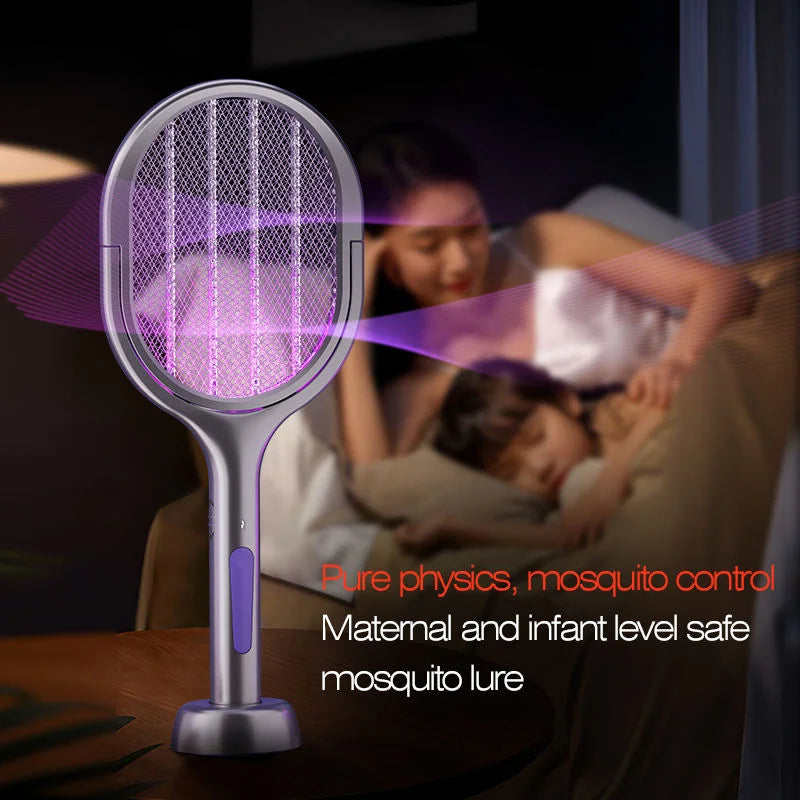 Telescopic Electric Mosquito Swatter & UV Trap Lamp — 109cm Extended Reach, Rechargeable, Wall Mountable