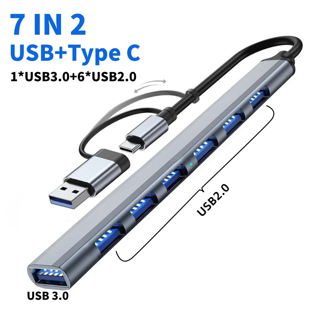 USB 3.0 Type-C Adapter Docking Station - Multi-Hub Splitter with USB 2.0, TF/SD Card Reader & Audio for MacBook Pro
