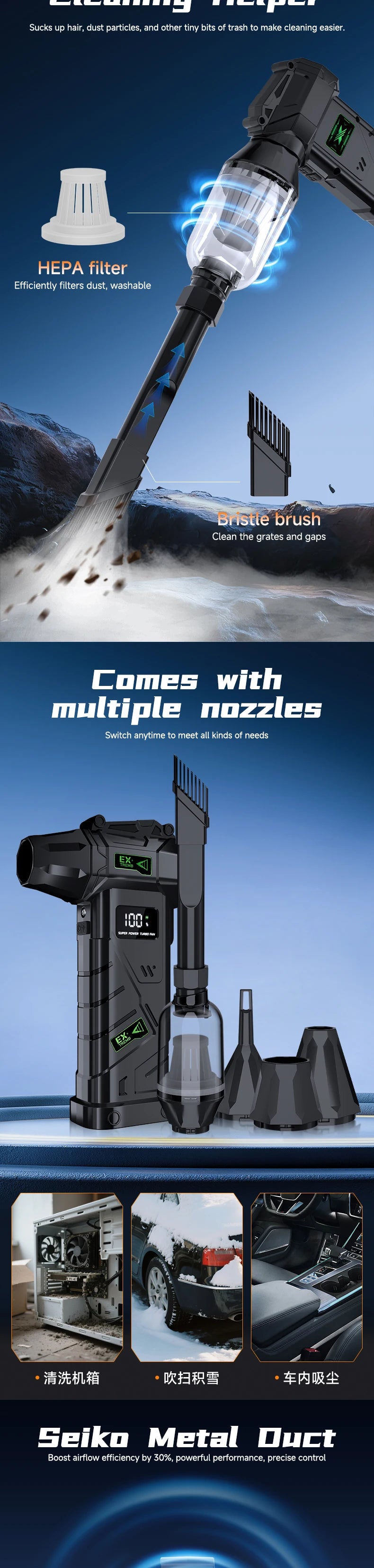 Powerful Violent Fan 1000000RPM Turbo Air Blower 380G Thrust High Speed Brushless Turbo Jet Blower With LED Lighting