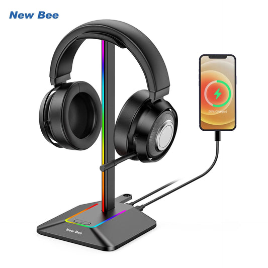 New Bee Z8 RGB Headphone Stand - Gaming Headset Holder with 2 USB Ports & Non-Slip Base