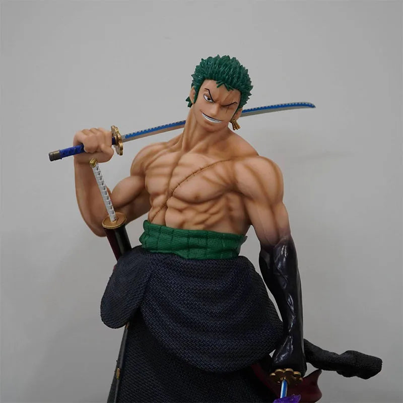 50cm Anime One Piece Carrying Knife Roronoa Zoro 5 Interchangeable Heads Statue Model Figure Collectible Ornament Toys Gift