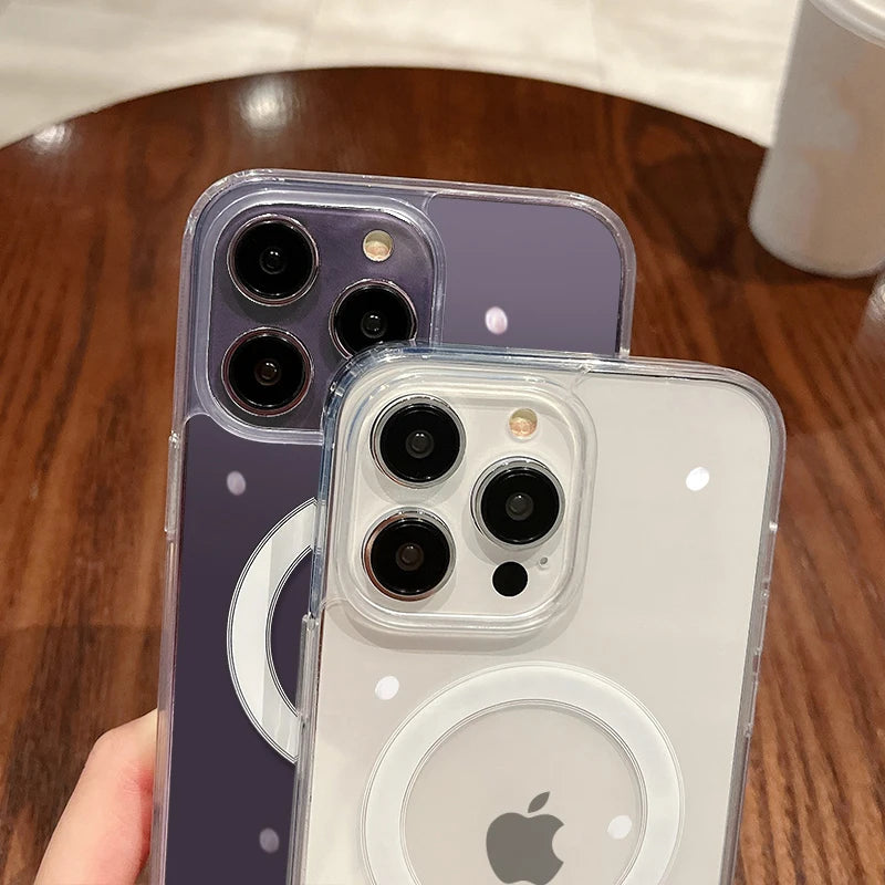 MagSafe Magnetic Transparent Wireless Charge Case for iPhone - Shockproof PC Cover 📱✨