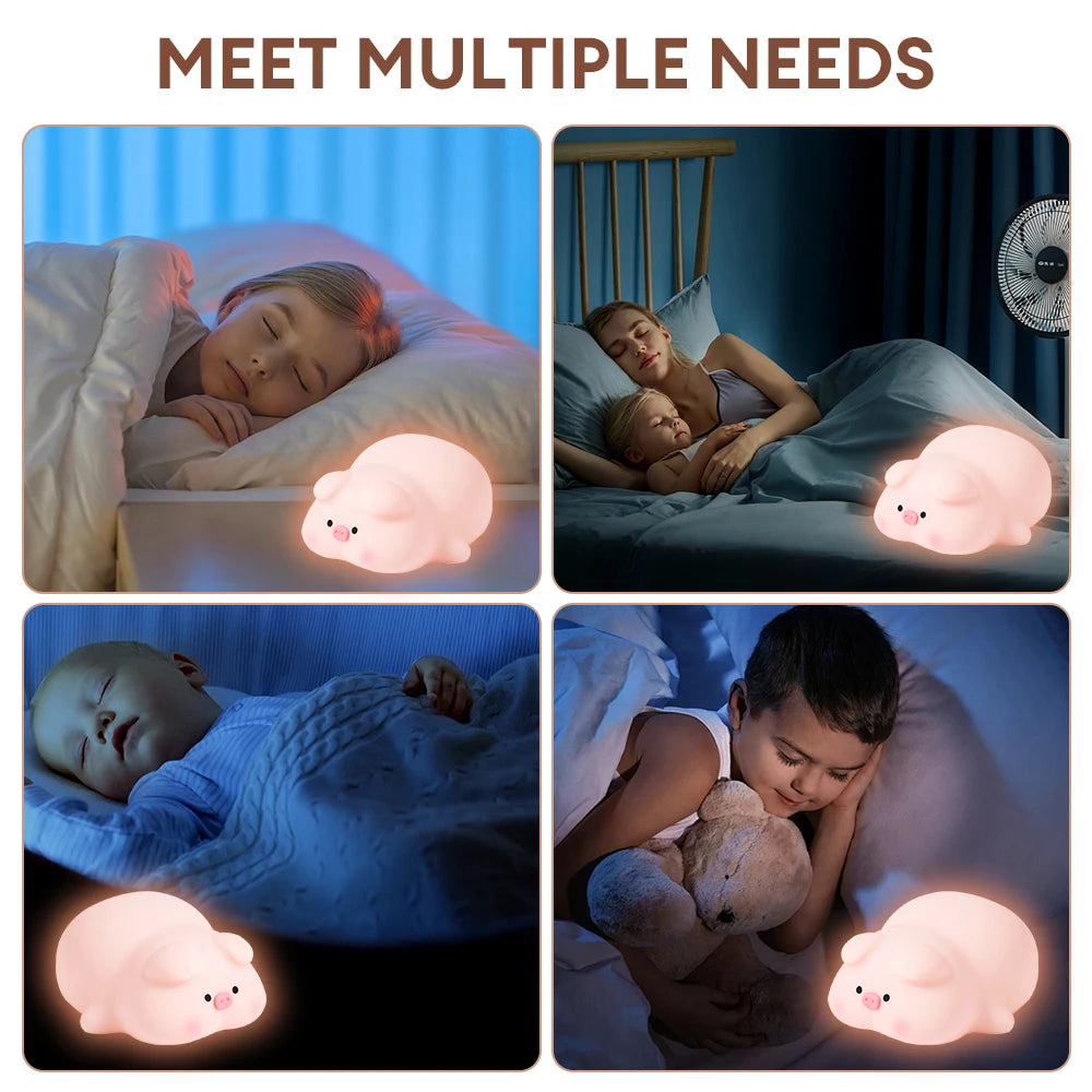Cute Piggy Silicone LED Night Light - Touch Sensor Animal Lamp for Kids 🐷✨