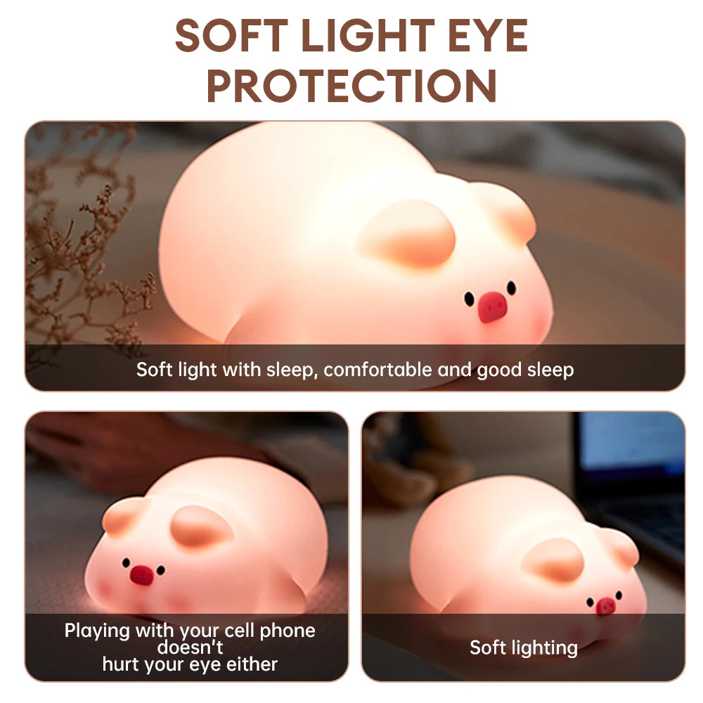 Cute Piggy Silicone LED Night Light - Touch Sensor Animal Lamp for Kids 🐷✨