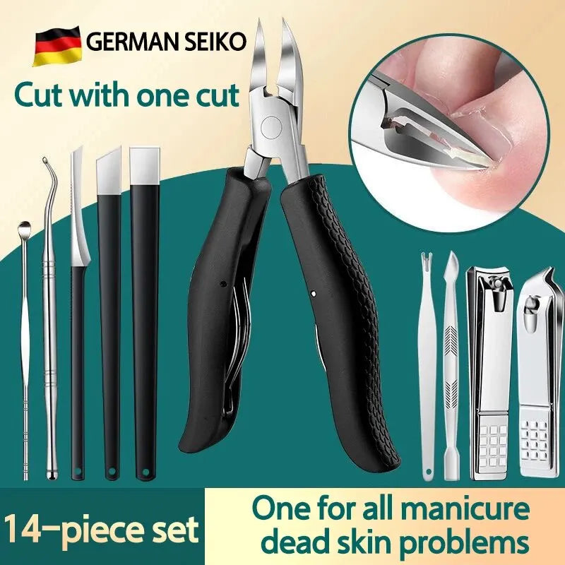 Professional 12-Piece Nail Care Set | Eagle Nose Pliers & Dead Skin Scissors for Paronychia, Thick Nails & Manicure