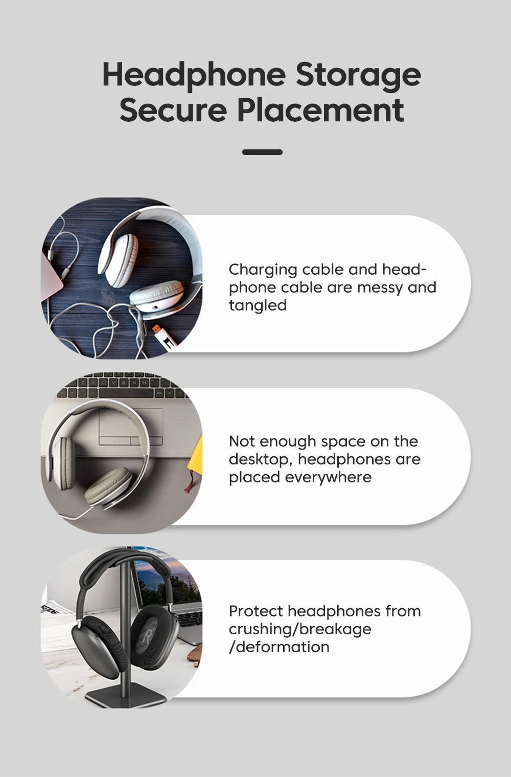 Universal Headphone Stand - Aluminum Alloy Gaming Headset Holder for Desktop Earphones Support