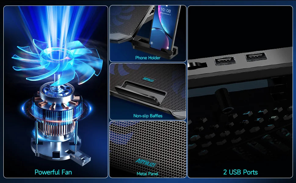 COOLCOOLD Laptop Cooling Pad - 12-17" Cooler Stand with 5 Quiet Fans & Adjustable Angles