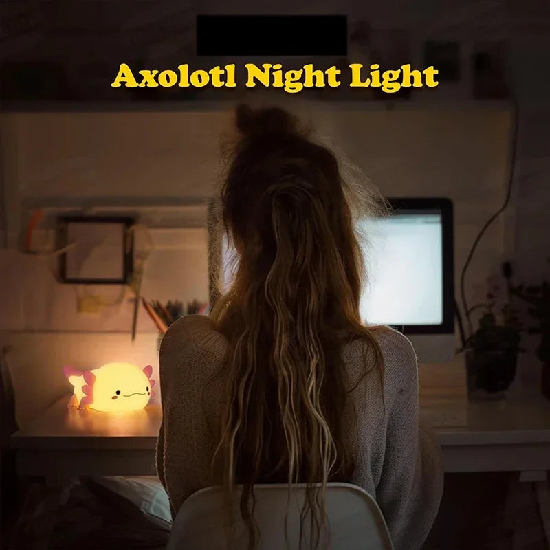 Cute Axolotl Night Light - Silicone Touch Nursery Lamp for Kids & Babies 🦎✨