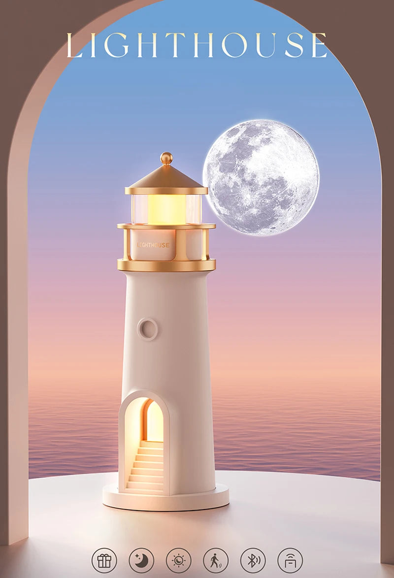 Floating Moon Lamp Projection Lighthouse Night Light with Bluetooth Speaker 🌙✨