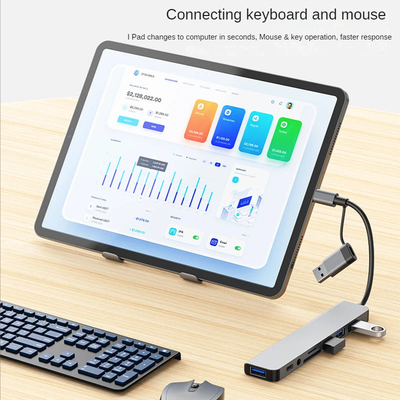 USB 3.0 Type-C Adapter Docking Station - Multi-Hub Splitter with USB 2.0, TF/SD Card Reader & Audio for MacBook Pro